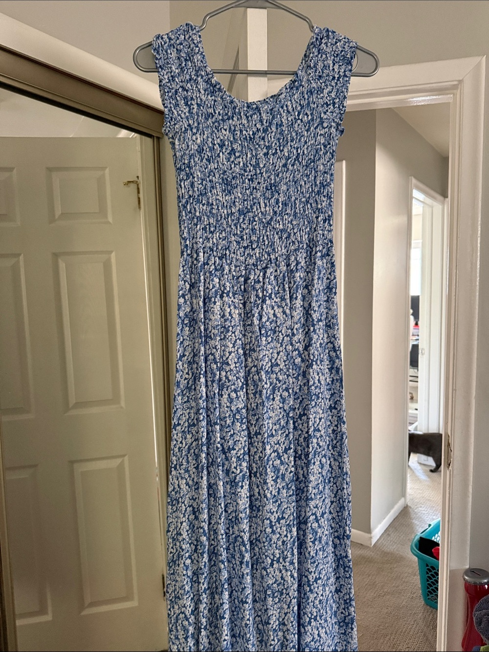 Blue Floral Smocked Maxi Dress